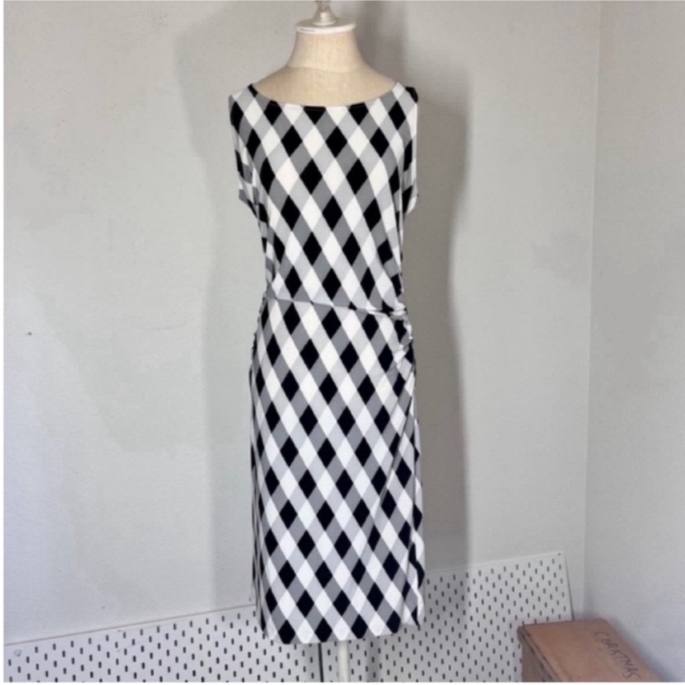Norma Kamali Black and White Diamond Midi Dress